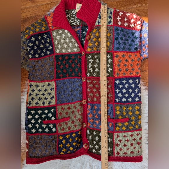 Las Americas Wool Patchwork Knit Cardigan Sweater Jacket Medium Large - Picture 11 of 14